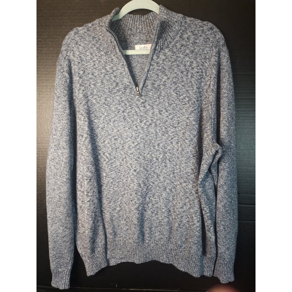 Croft & Barrow Mens XXL Blue Marled Quarter Zip Pullover Sweater Cotton Blend